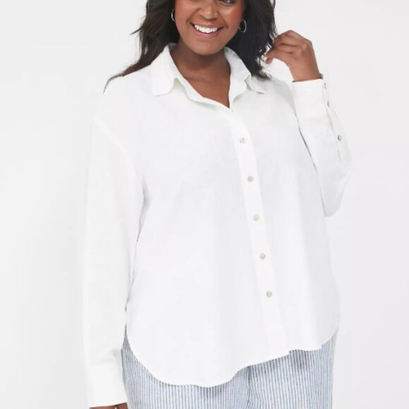 Lane Bryant Relaxed Linen Button Down Shirt, Size 18/20 White - Picture 1 of 4